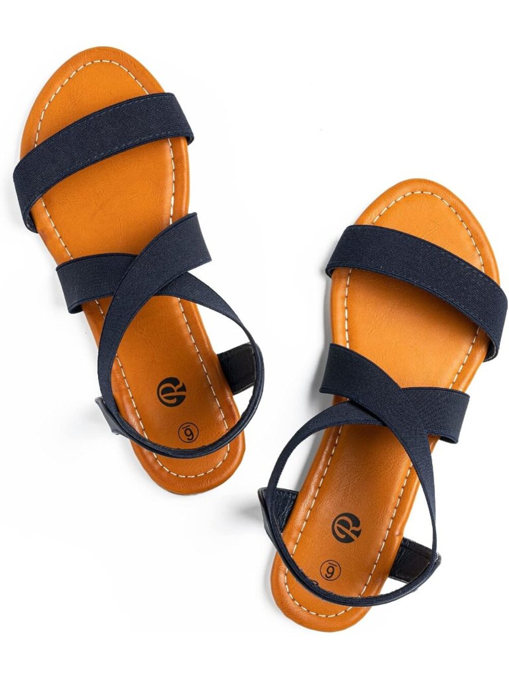 Women New Inky Navy Open Toe Ankle Strap Solid Elastic Slip On Flat Sandal Shoes
